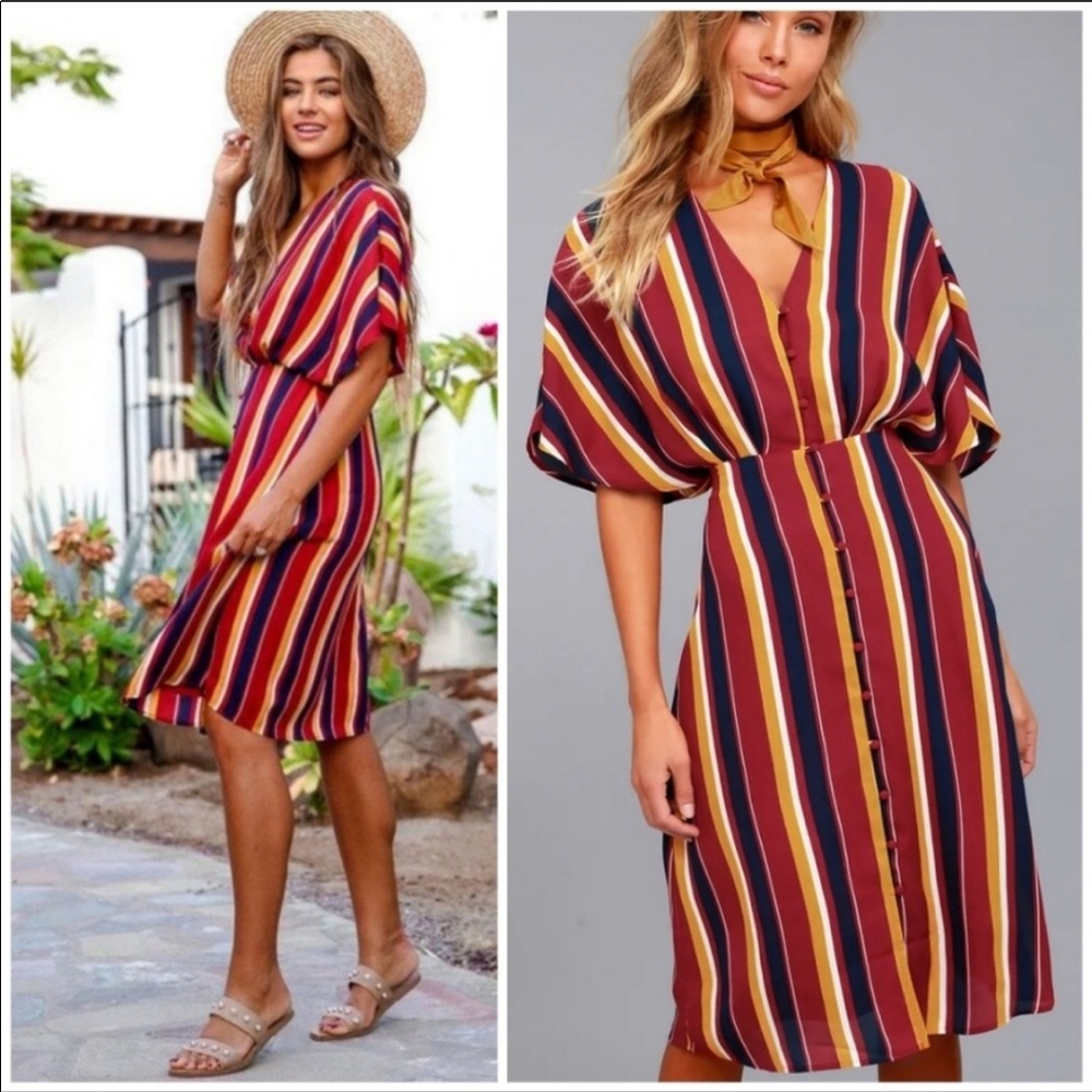 Ali & Jay Dreamer Wine Red Striped Midi Dress